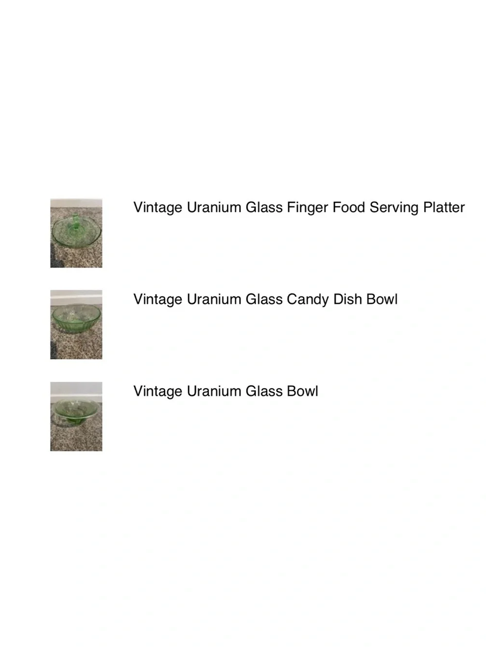Vintage Uranium Mixed Set LOT of 3 glass bowl, candy dish, finger free shipping